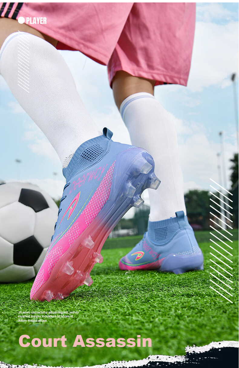 DEERWAY Youth Soccer Shoes AG Studs Grass Field Non-Slip Wear-Resistant Training Match Shoes Rose Red Purple AG Studs Size 41 8