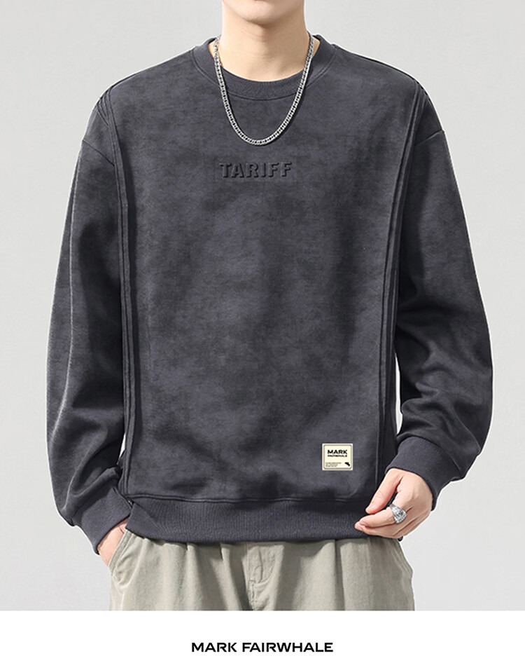 MARK FAIRWHALE Men's Sweatshirt Spring Autumn Trendy Loose Jacket Casual Base Shirt Top Dark Gray 5XL 8