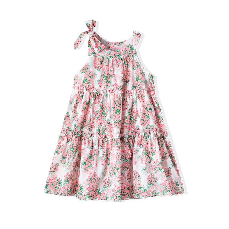 ASK JUNIOR Girls' Summer Dress, All-Over Print Spaghetti Strap Dress, Vacation Children's Princess Dress