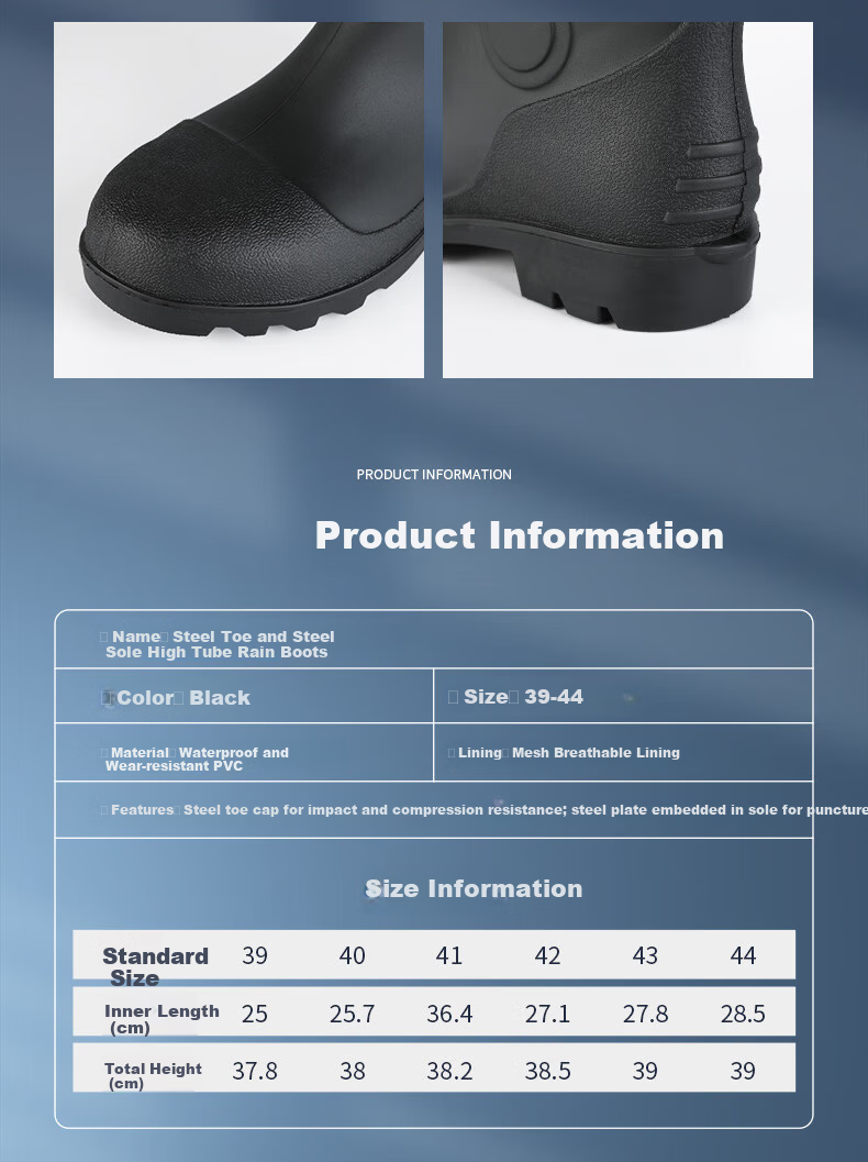 FOOTOPPO Men's Mid-Calf Work Rain Boots Steel Toe Anti-Smash Puncture-Resistant Waterproof Mining Safety Shoes with Steel Plate and Steel Sole High Tube Rubber Boots 12