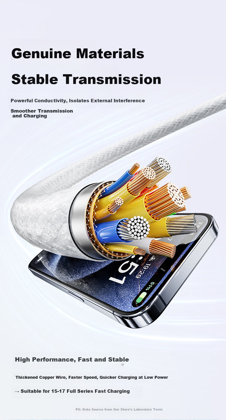Tafic Apple 17/16 Dual Type-C Charging Cable 2-in-1 PD 60W/27W Fast Charge One-to-Two Cable for iPhone Android iPad Tablet Laptop Silver 6