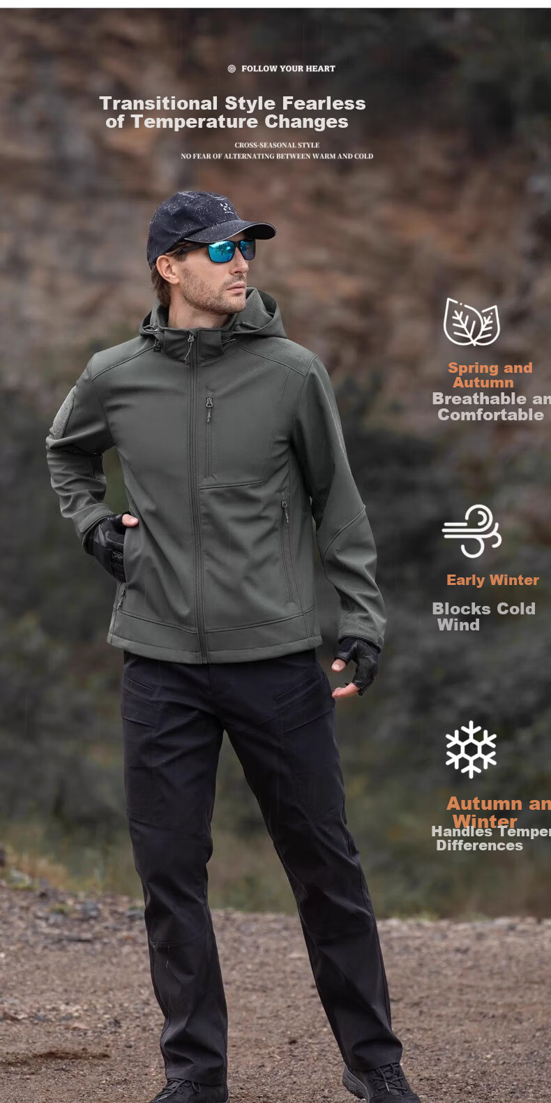 Free Soldier Peak Outdoor Tactical Work Pants Stretch Men's Casual Long Pants Scratch-Resistant Durable 34W/30L Wolf Brown 12