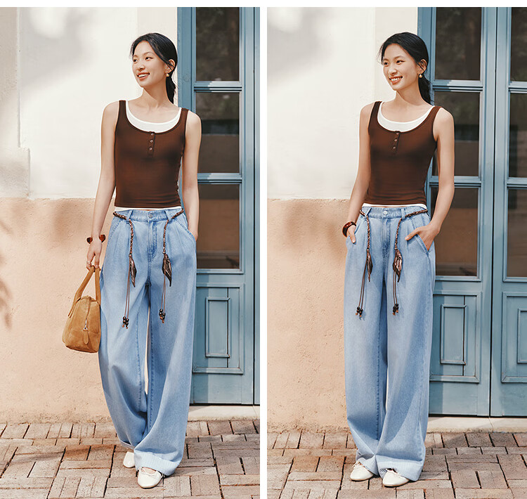 Semir Senrou | Women's Summer Denim Jeans with Striped Patchwork Cooling Long Pants 2026 Stylish Wide-Leg Trousers 109326124009 17