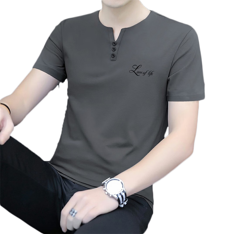 Pierre Cardin Men's Short Sleeve T-Shirt Summer Trendy Slim Fit V-Neck Lightweight Breathable Top Carbon Gray M