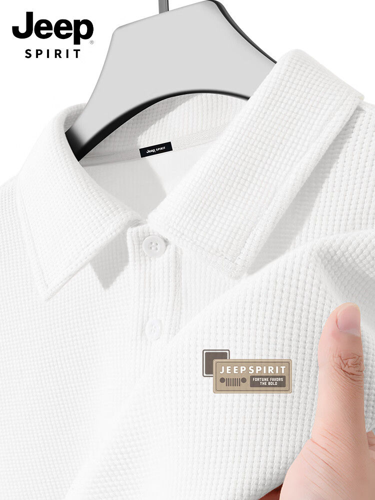 JEEP SPIRIT Men's Short Sleeve Polo Shirt Summer 2026 New Trendy Loose Heavyweight Waffle Knit Collar T-Shirt 18
