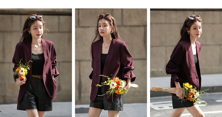 MT [Magazine Editor-in-Chief] Spring Commuter Ruffle Sleeve False Collar V-Neck Double-Breasted Loose Women's Blazer Jacket 4