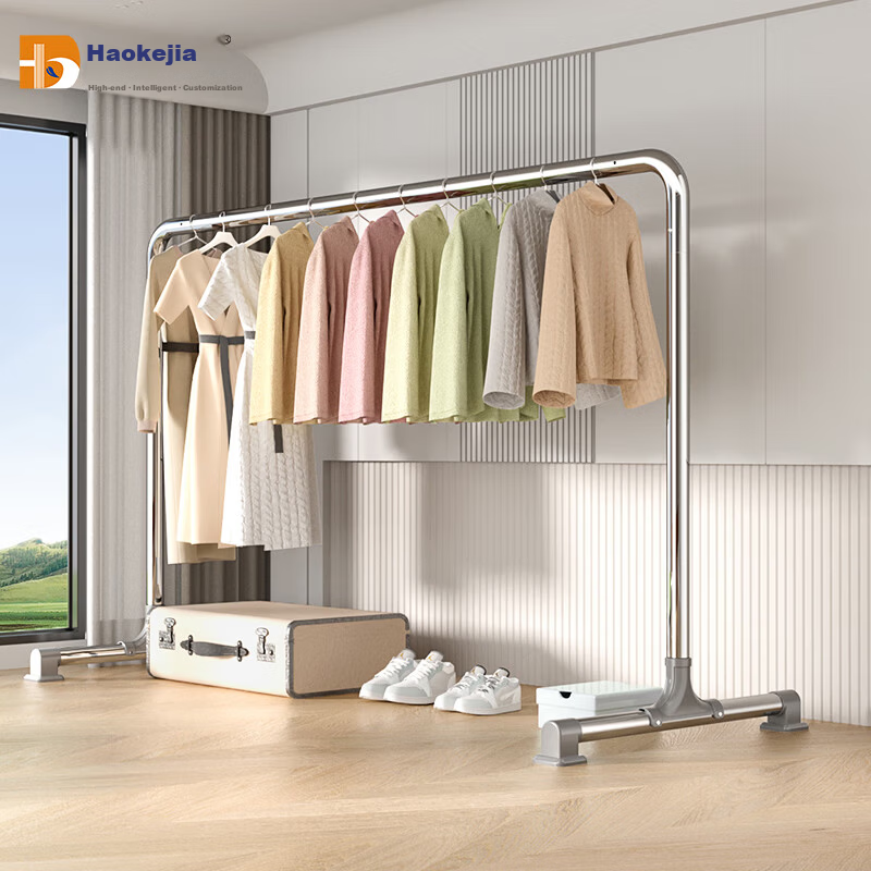 HKG Stainless Steel Clothes Drying Rack Floor-Standing Indoor Outdoor Balcony Bedroom Thickened Laundry Rod