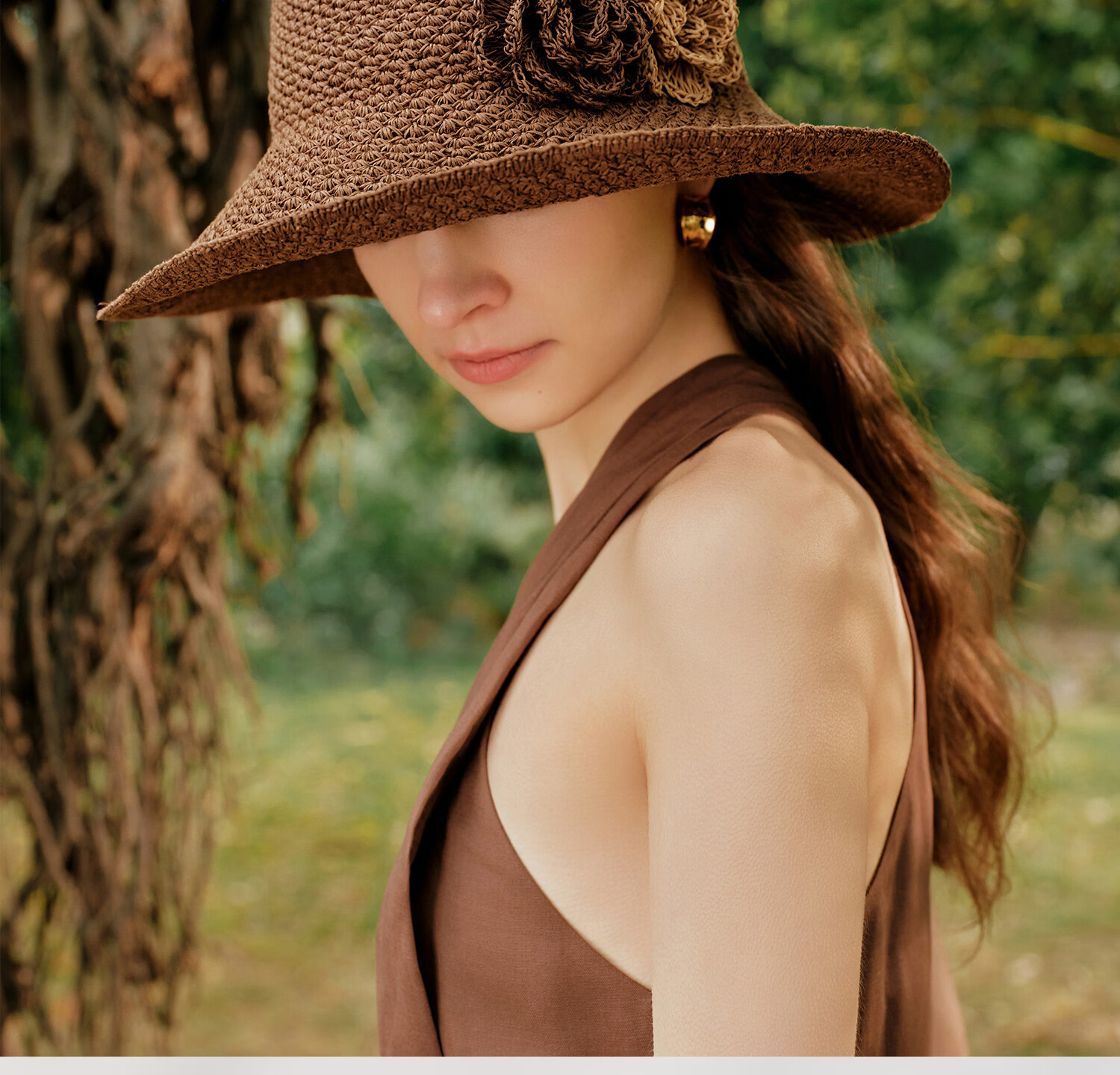 FANCET Women's Hand-Crocheted Straw Hat Spring Summer French Elegant Beach Vacation Floral Foldable Sun Hat 25