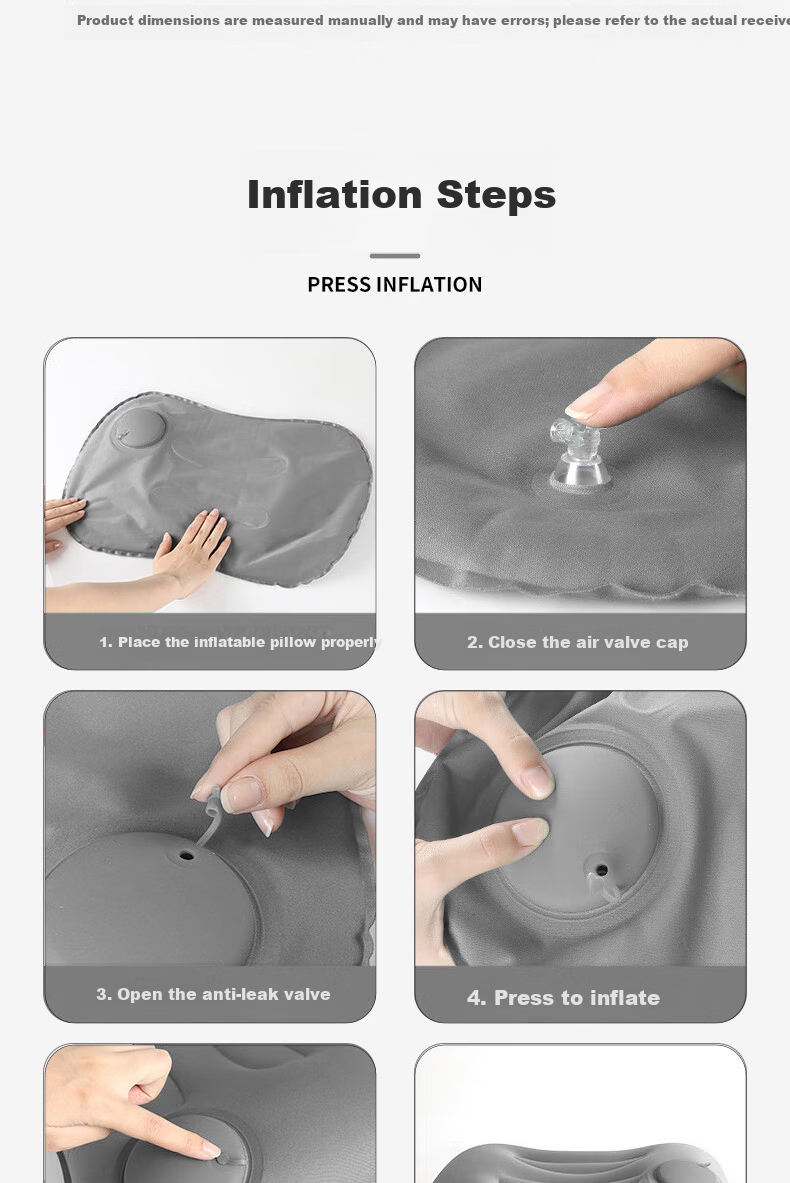 JAJALIN Inflatable Travel Pillow Press-to-Inflate Portable Lumbar Support Nap Pillow Gray 8