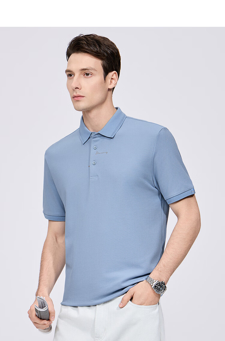 Dance with Wolves [Ice Cool] Exquisite Embroidery 7A Antibacterial 2A Mite-Resistant Ice Feeling Men's Short Sleeve Polo Shirt 001 Black 3XL 21