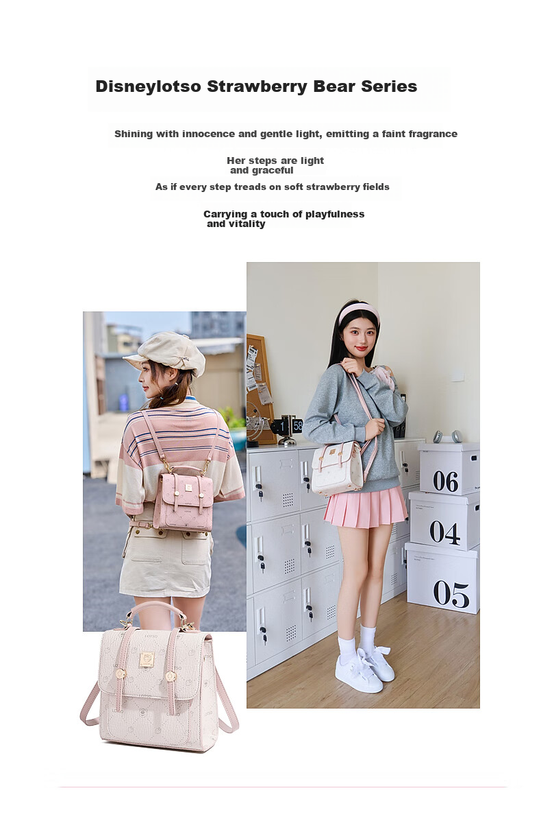 Disney & ORVE Joint Logo Single and Double Shoulder Convertible Crossbody Handheld Cambridge Bag Large Capacity Student Daily Commuting Pink 2