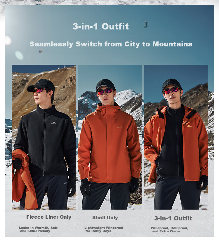 Toread Feitian 3-in-1 Women's Outdoor Windproof Rainproof Jacket Autumn Winter Hiking Climbing Coat 2