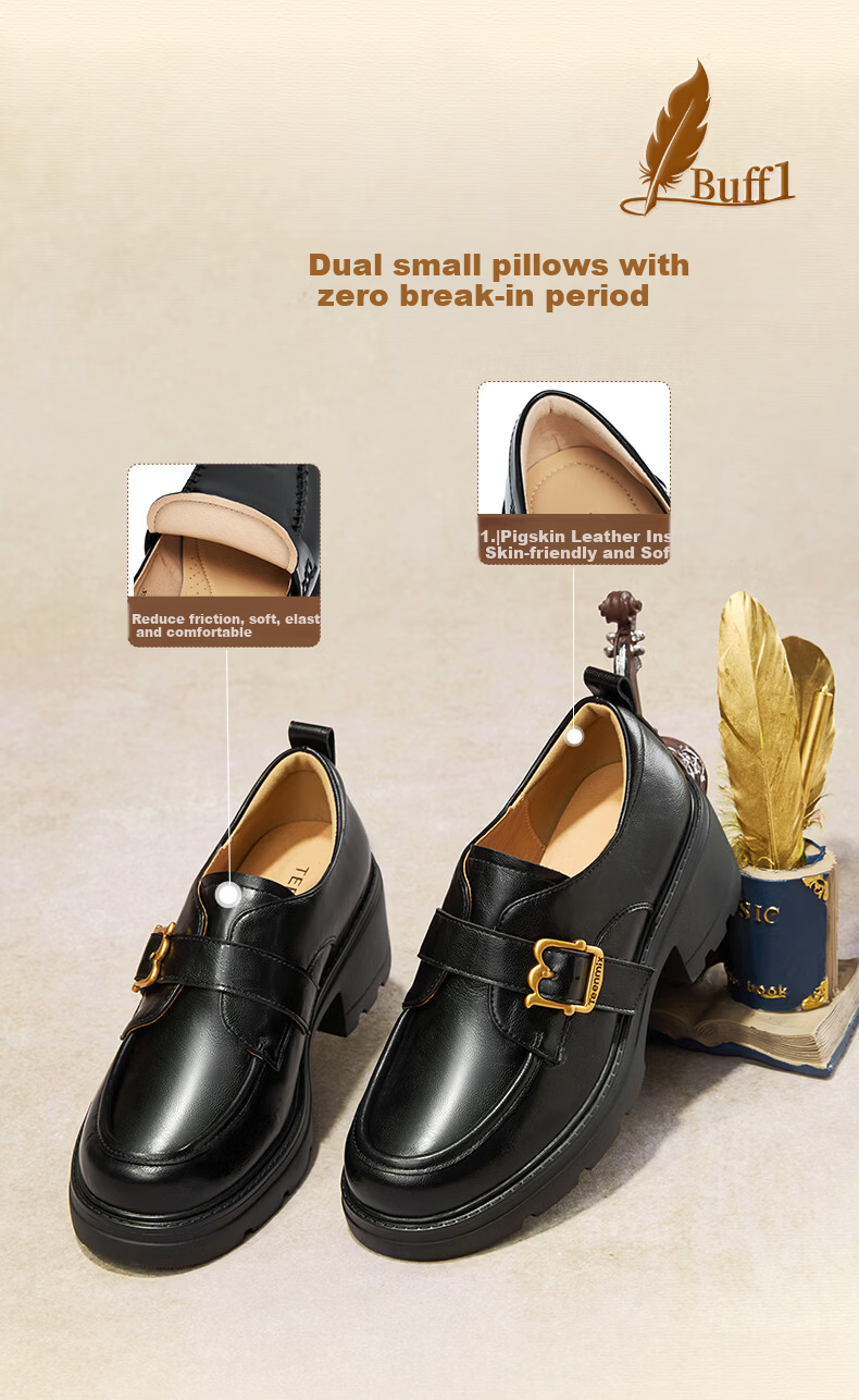 TEENMIX Loafers Chunky Heel British Style Leather Shoes Women Single Shoes 2026 Spring New Black 37 7