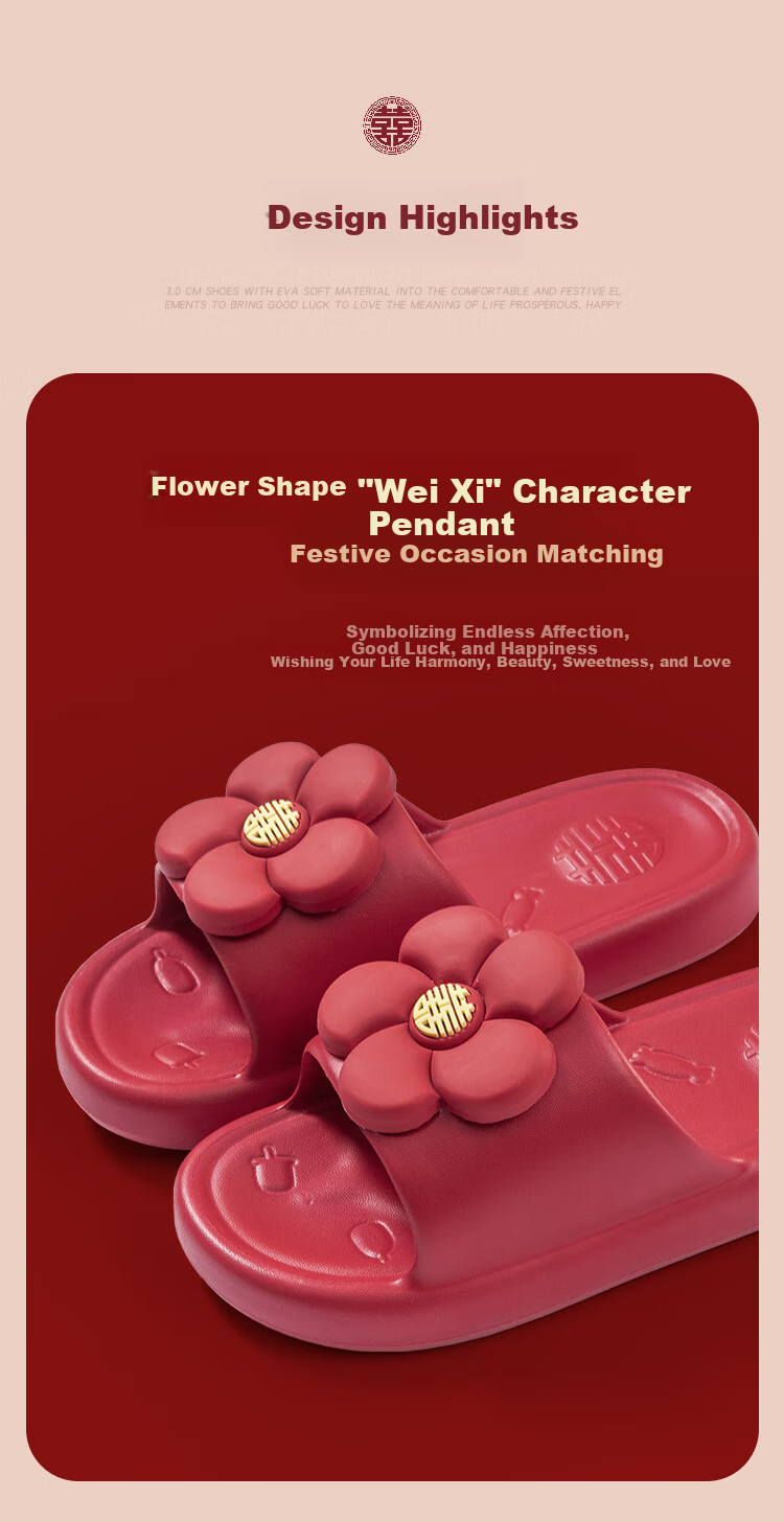 YUZHAOLIN Wedding Slippers Festive Red Luxury Bridal Couple Wedding Slippers YG518 Women Size 38-39 4