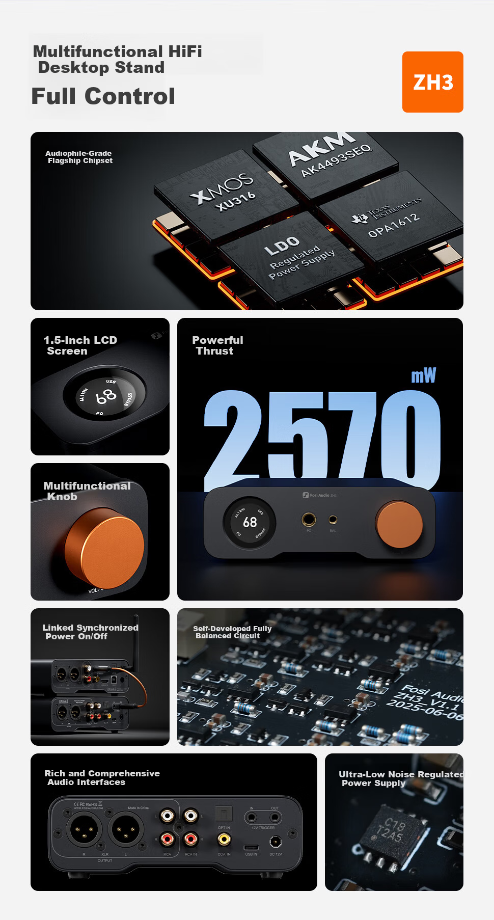 FOSI AUDIO ZH3 High-Power HIFI Audiophile DAC Balanced Decoder Headphone Amplifier Preamp Integrated Machine 2