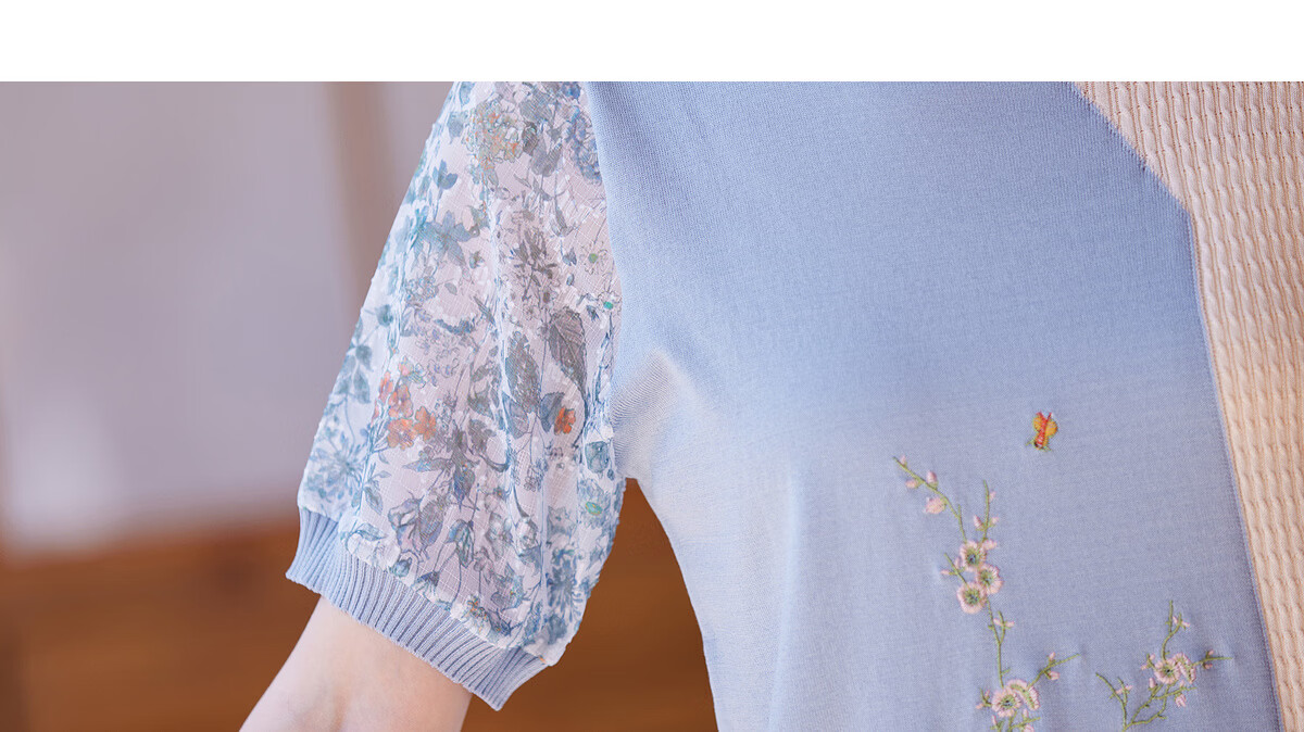 Yuzhaolin Summer Middle-Aged and Elderly Women's Mid-Sleeve Knitted Chiffon T-Shirt for Moms Age 40-50 Y52T160 4