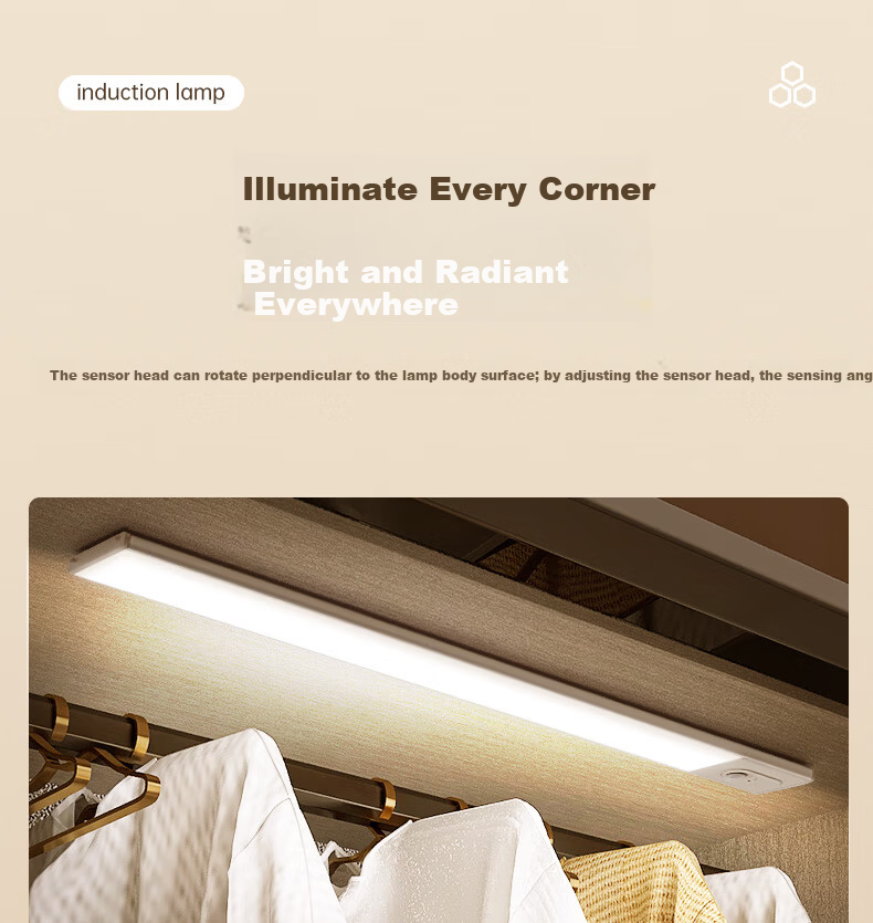 CHNT Induction Cabinet Light LED Ultra-thin Cool Light USB Rechargeable Night Light Emergency Magnetic Wardrobe Kitchen Nursing Lamp 3W 9
