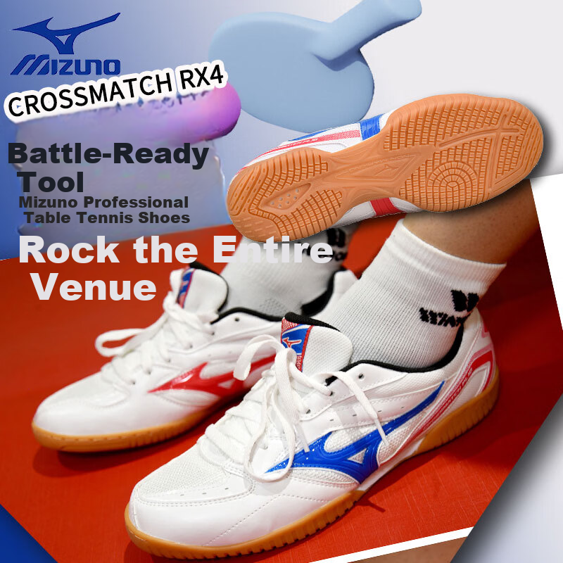 MIZUNO Table Tennis Shoes Men Women Professional Breathable Durable Non-Slip Sports Training Shoes 183021 White Blue Red Size 42