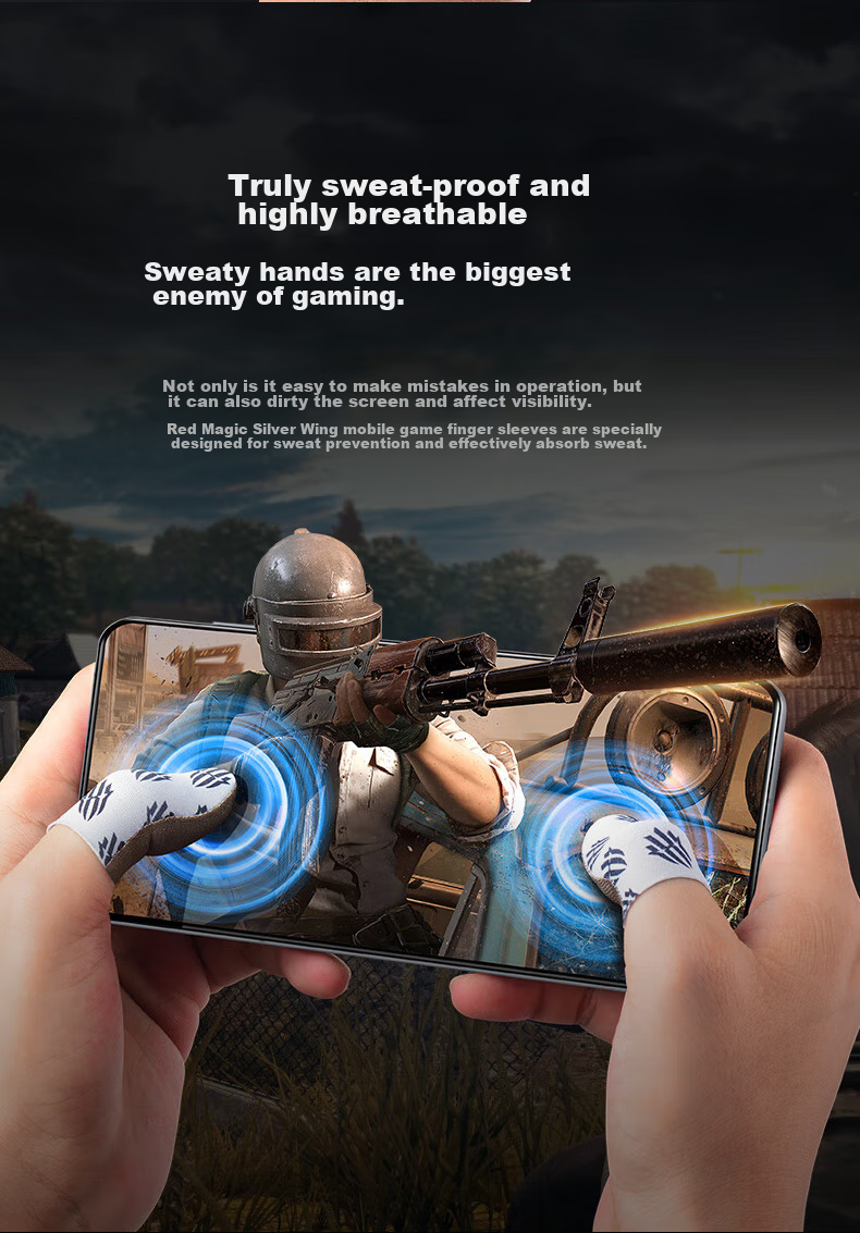 Nubiyahongmo Gaming Finger Sleeves, Silver Fabric Version, Ultra-Thin, Non-Slip, Sweat-Resistant, Esports Gaming Accessory for Mobile Phones And Tablets, for Honor of Kings And PUBG, One Pair, Suitable for Red Magic 9 Pro/9 Pro+ 3