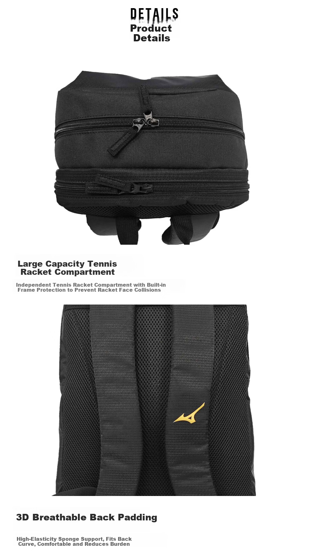 MIZUNO Tennis Sports Backpack Unisex Badminton Racket Bag 63CD200909 3
