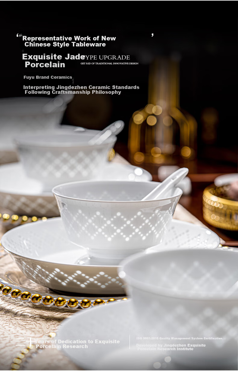 Fuyu Ceramics Jingdezhen Dinnerware Set Underglaze Color Exquisite Porcelain Bowls Premium Home Pure White Bowl and Plate Set Starshine 16-Piece 3