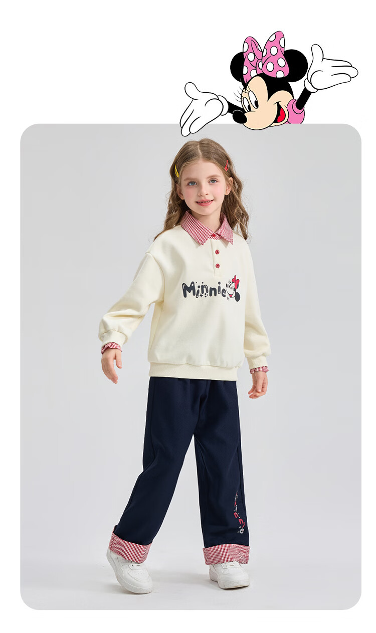 Disney Girls' Kids' Spring Autumn 2026 New Stylish Children's Baby Polo Collar Sweatshirt and Casual Pants Two-Piece Set 11