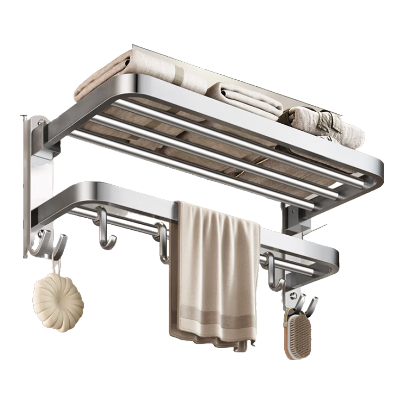 Cobbe 304 Stainless Steel Towel Rack Bathroom Storage Shelf Towel Hanger Bathroom Towel Bar No-Drill Hardware Accessories