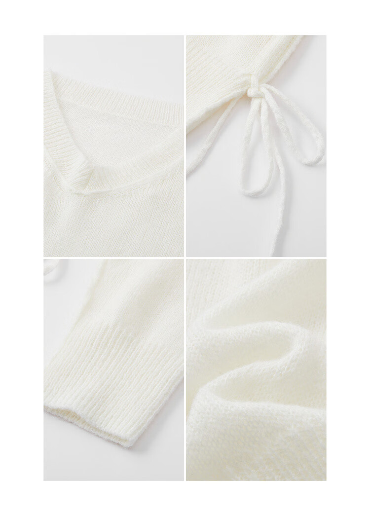 MT Spring Soft V-Neck Pleated Knit Sweater with Fluffy Wool for Women 13