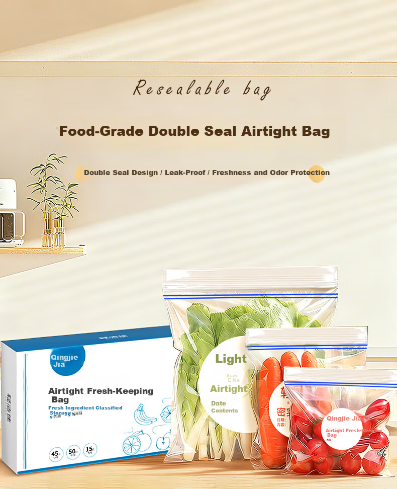 Qingjie Jia Food Sealing Bags Refrigerator Food Storage Fresh-Keeping Bags Small Medium Large Combo 110 Pieces 1