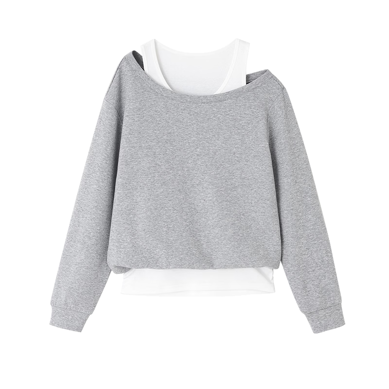 Demana [Comfort Elastic Air Layer] Spring Lazy Style Two-Piece Illusion Off-Shoulder Loose Slimming Concealing Sweatshirt for Women Premium Feel