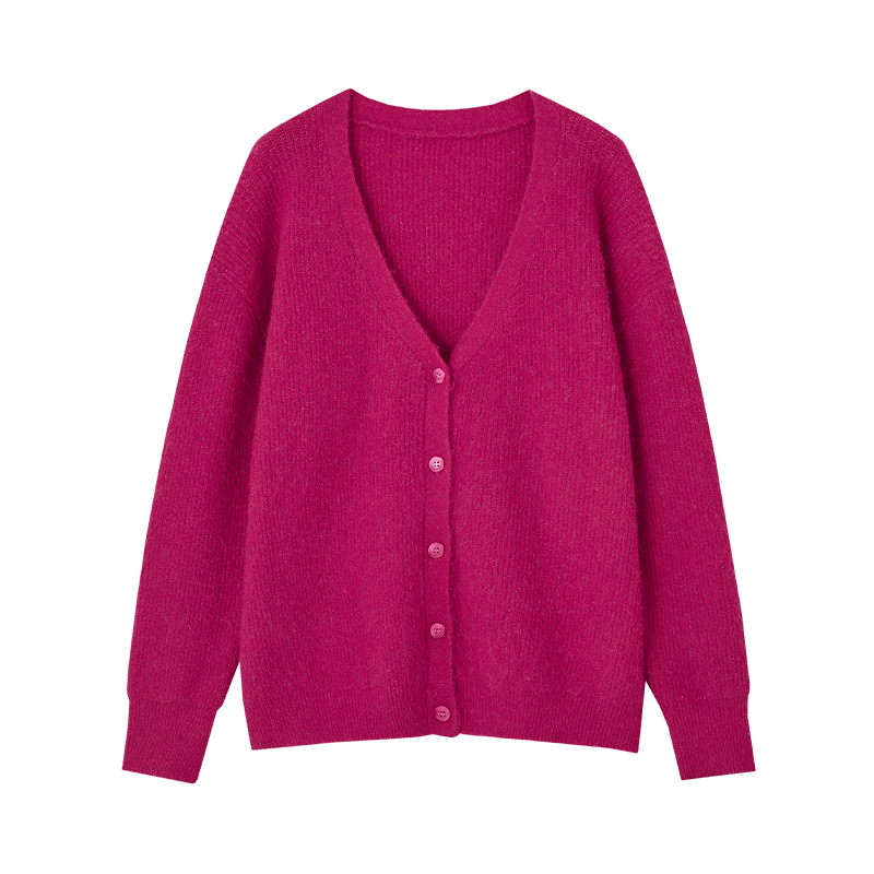 Dme [Duobangyan Rose Red] Spring And Autumn Cardigan-Style, Brightening Effect, Elegant Long-Sleeve Soft Knit Sweater for Wome