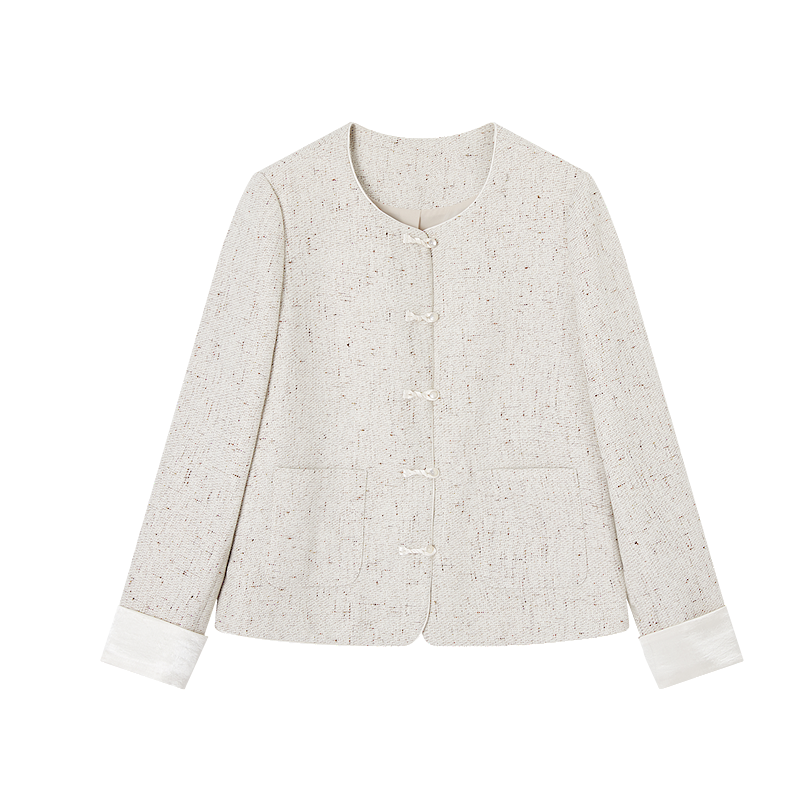 Demana [Oriental Charm] Spring National Style New Chinese Round Neck Frog Button Turn-up Sleeve Loose Short Petite Women's Jacket