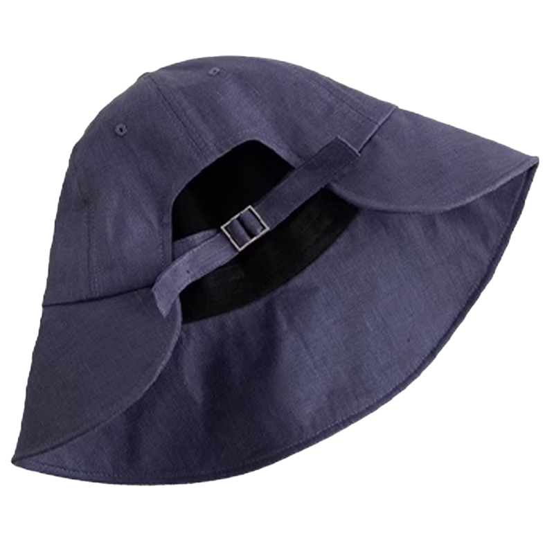 Lagur Japanese Classic Pure Linen Ponytail Outdoor Sunshade Fisherman Hat Sunscreen Hat for Women Summer Dark Blue