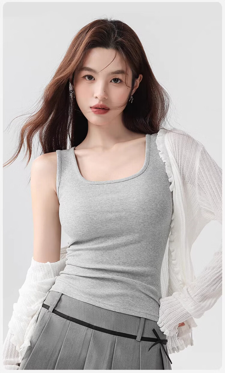 GUJIN 92% Cotton Wide Shoulder Women's Tank Top Camisole No Chest Pad Base Layer Shirt Outerwear Blazer Inner Wear M 15