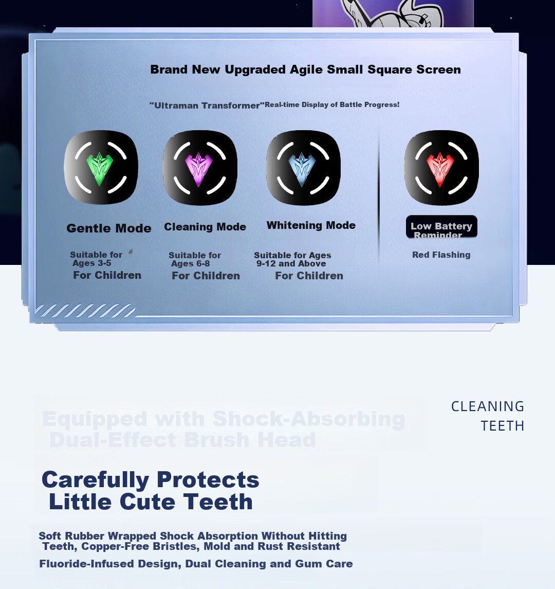 ApiYoo A9pro-F Ultraman Children's Electric Toothbrush with Voice, Leak Prevention, Reminder, Soft Bristles And Gum Protection for Boys And Girls Ages 3-6 Student Holiday Birthday Gift 4