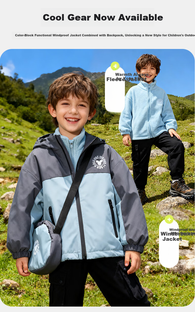 Disney Kids Autumn Winter New Three-in-One Waterproof Windproof Warm Jacket Two-Piece Set Blue Gray 130 6