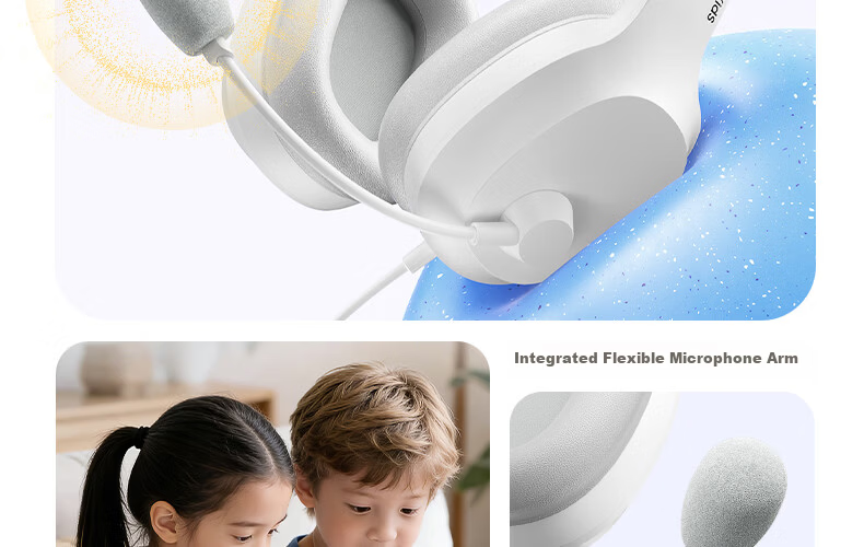 IKF Fkids Y01 Wired Over-Ear Headphones for Students, English Listening and Speaking Exam, Children's Online Learning Headset, 3.5mm Jack, Moonlight White 19