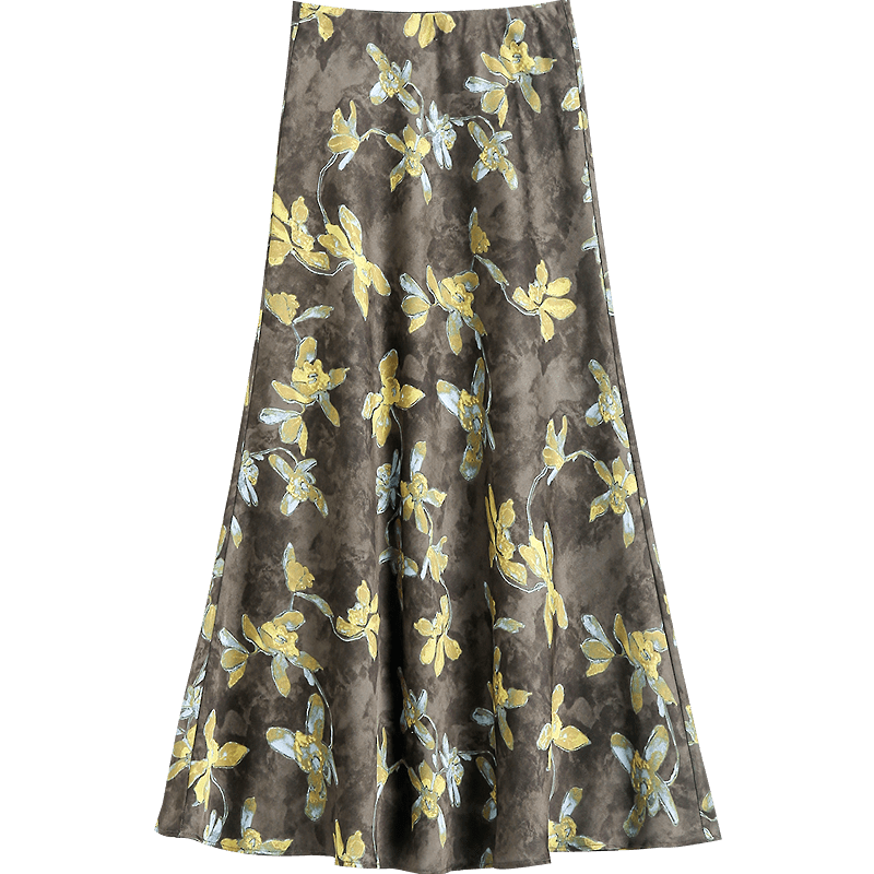 Demana [Radiant Beauty] Spring Socialite Private Wear Color-Block Printed Slim Fit Long Mermaid Skirt for Petite Women