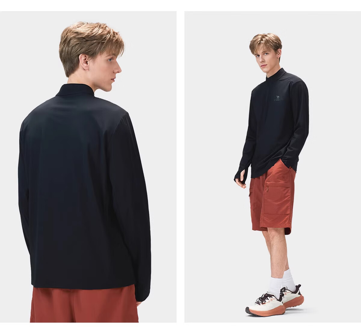 CAMEL Outdoor Quick-Dry T-Shirt Unisex Spring 2026 Long Sleeve Stand Collar Stretch Cooling Breathable Sweat-Wicking Sun Protection Top 1050 17