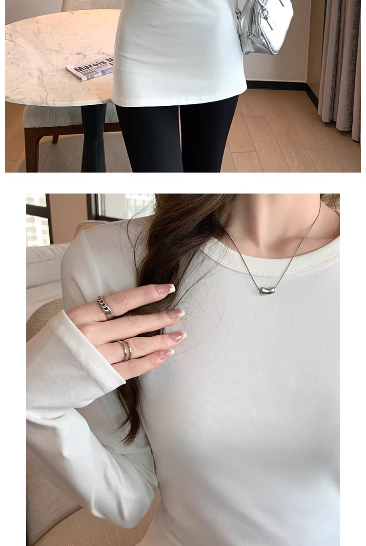 YUZHAOLIN Women's Spring Autumn Mid-Length Long Sleeve T-Shirt Top, Hip-Covering Base Layer 8