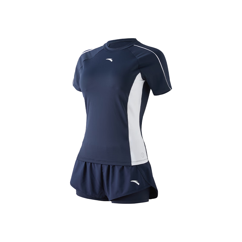 ANTA Women's Two-Piece Swimsuit Set Short Sleeve Swimwear Blue XL