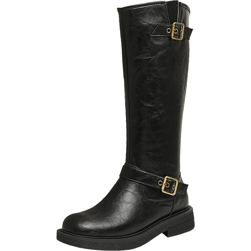 BASTO 24 Winter Outdoor Street Knight Boots High Tube Boots Chunky Heel Women's Long Boots W0819DG4 Black 38
