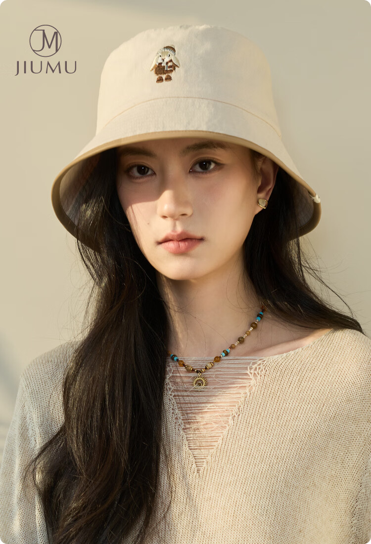 JIUMU 100% Cotton Women's Sun Protection Hat UV Protection Bucket Hat Outdoor Face Covering Sun Hat 1