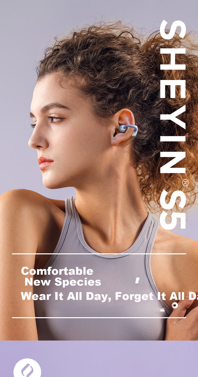 SHEYIN S5 Clip-On Bluetooth Earphones Open Air Conduction Non-In-Ear Sport Earhook Long-Wear Comfortable Compatible with Apple Huawei Phones Champagne Gold 4