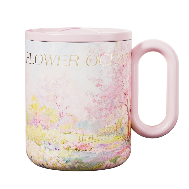 Germ Intangible Cultural Heritage Su Embroidery Mark Insulated Cup High-Value Office Water Bottle Tea Cup Women's Gift Cup 450ML Cherry Blossom
