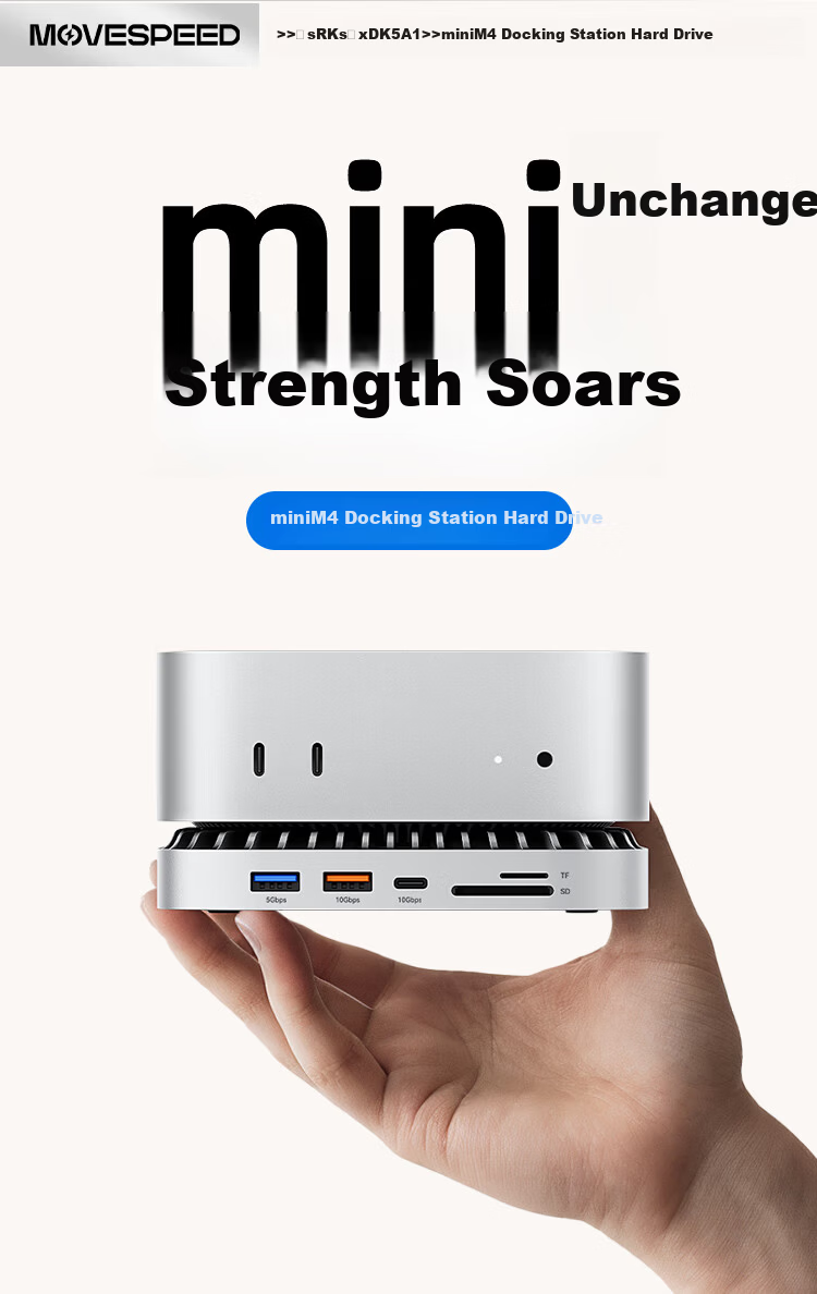 MOVE SPEED 4TB Portable SSD (PSSD) for Mac mini M4 Dock Expansion Drive 40G Transfer External SSD Hard Drive with Cooling USB Dock 3