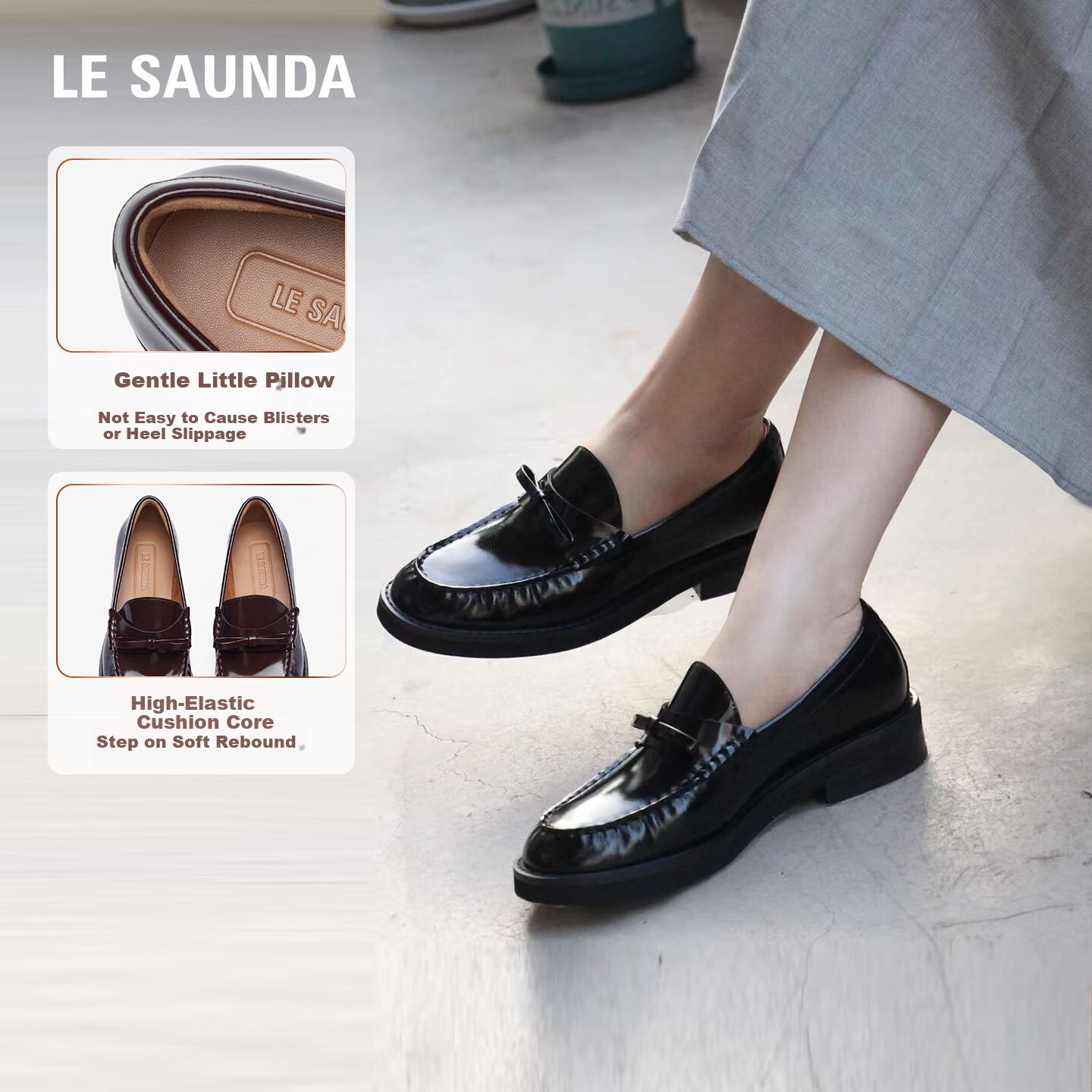 Laird Spring Summer Loafers Women's Genuine Leather Fashion Commuter Low Heel Shoes 6T32102 Diwa Black BKL 34