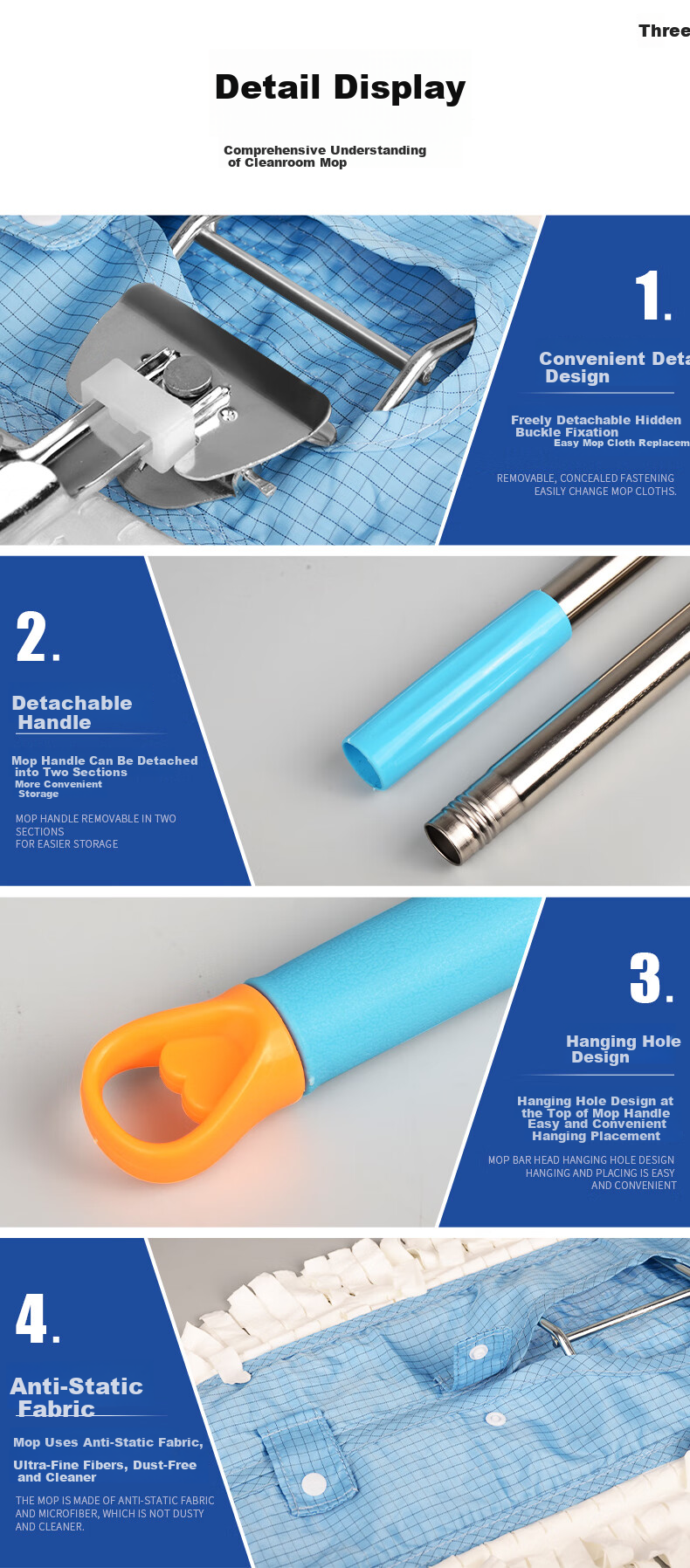 WK Anti-Static Dust-Free Mop Ultra-Fine Fiber Dust-Free Cloth Head Clean GMP Dust-Free Room Laboratory Cleanroom Flat Mop 45*17cm [Mop Replacement Cloth, Stock Available] 10