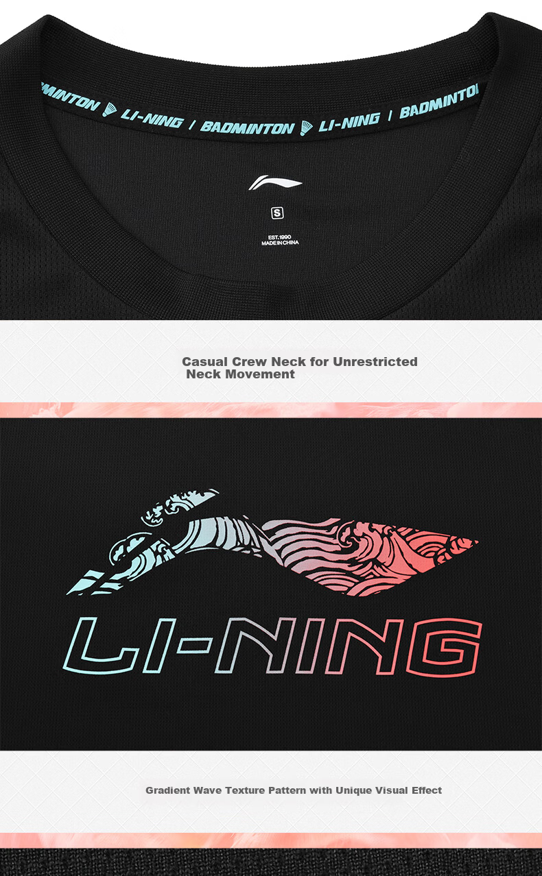 LI-NING Unisex Badminton Shirt Cultural Tee Breathable Sweat-Absorbing Sportswear for Competition and Training 5