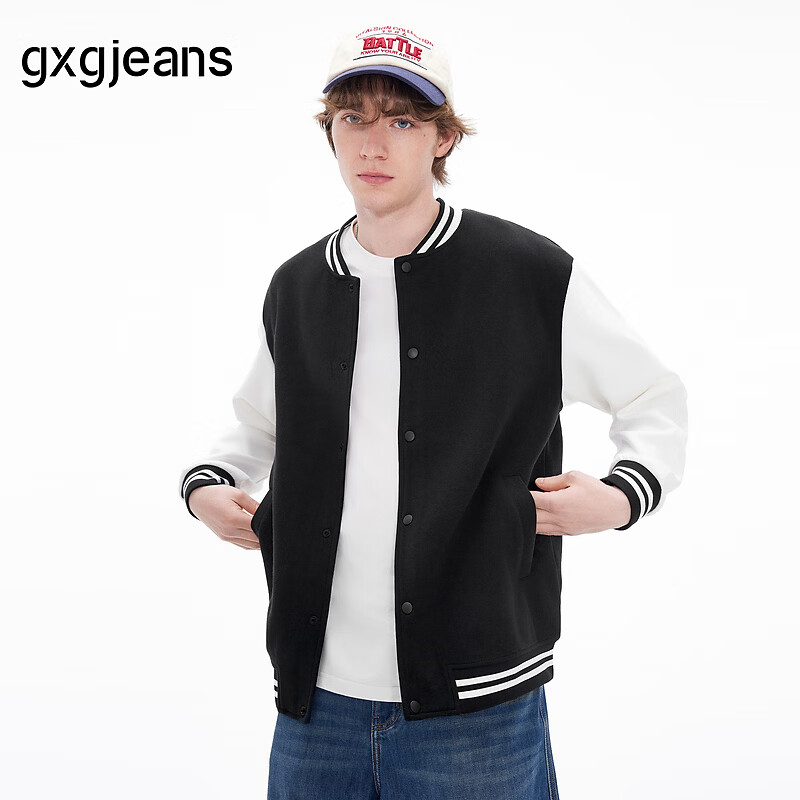 Gxgjeans Men's Colorblock Patchwork American Casual Loose Baseball Jacket Coat 26 Spring New Black 170/M